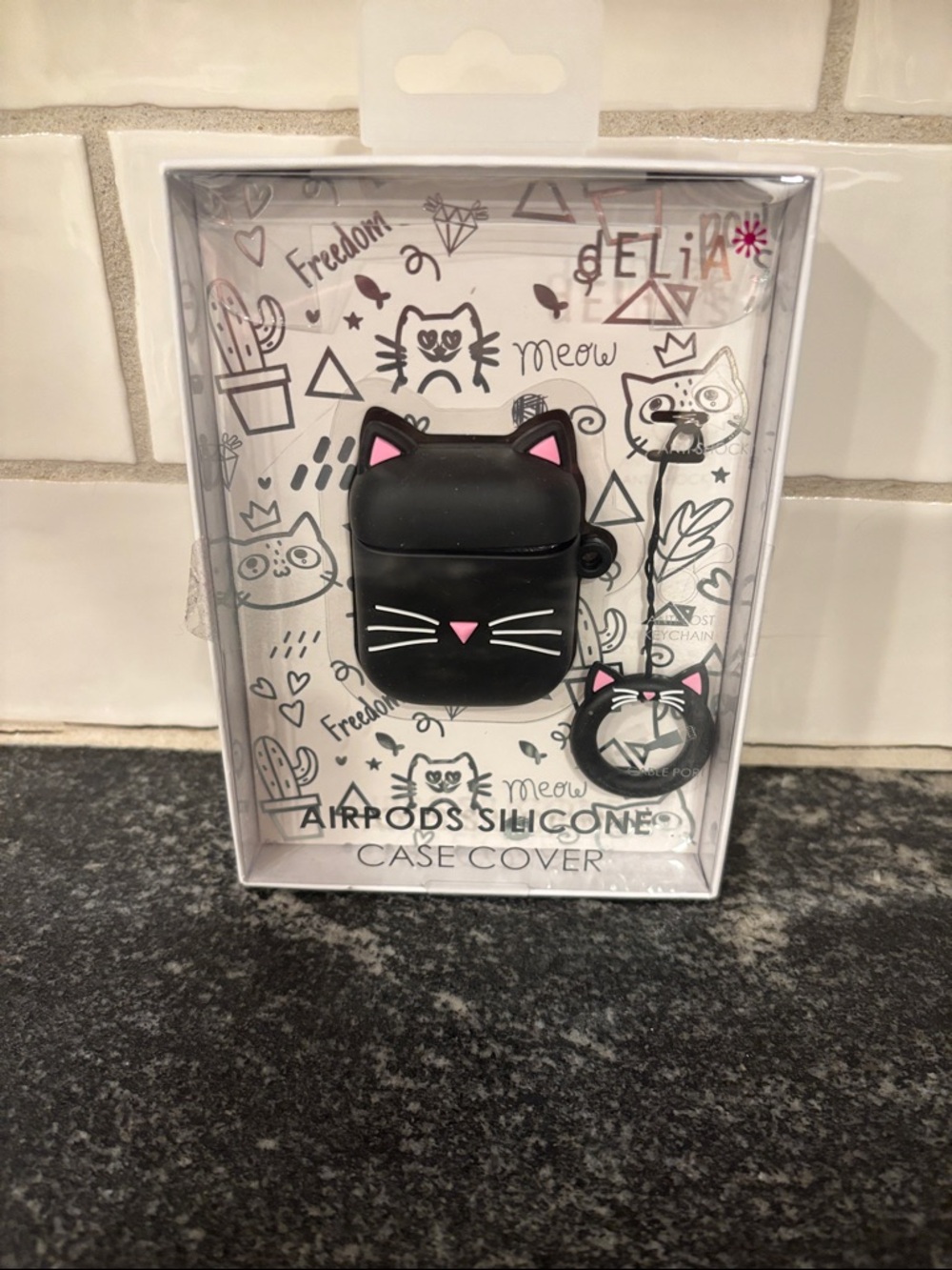 Delia’s Black Cat AirPods Case Cover Silicone Fits AirPods 1 & 2 New